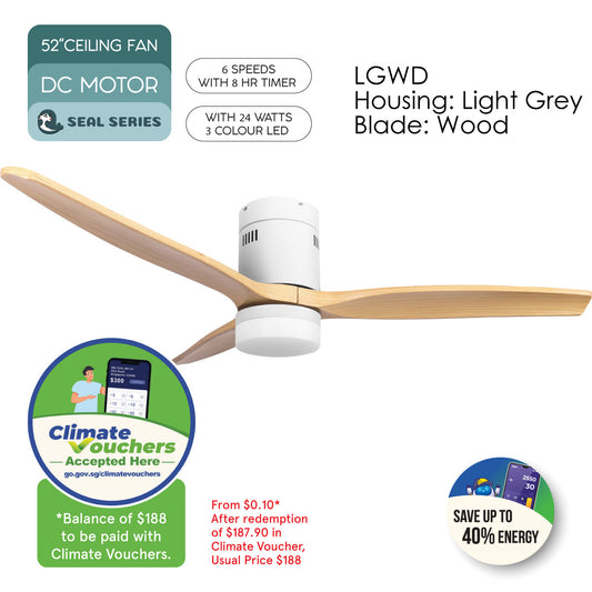 [CLIMATE VOUCHER $400] iFan 52in DC Motor Ceiling Fan | Integrated 3-Colour LED Lights | 6 Speed Selection (IF8352LGWD)