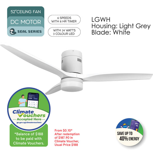 [CLIMATE VOUCHER $400] iFan 52in DC Motor Ceiling Fan | Integrated 3-Colour LED Lights | 6 Speed Selection (IF8352LGWH)