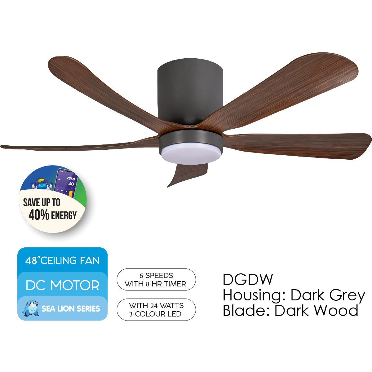 [CLIMATE VOUCHER $400] iFan 48in DC Motor Ceiling Fan | 5 Blades | 6 Speed Selection (IF8548DGDW)