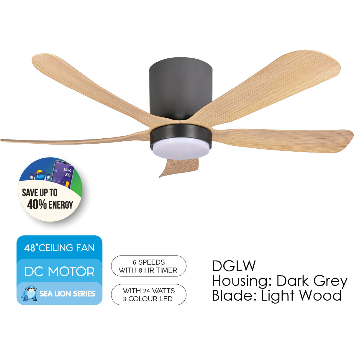 [CLIMATE VOUCHER $400] iFan 48in DC Motor Ceiling Fan | 5 Blade | 6 Speed Selection (IF8548DGLW)