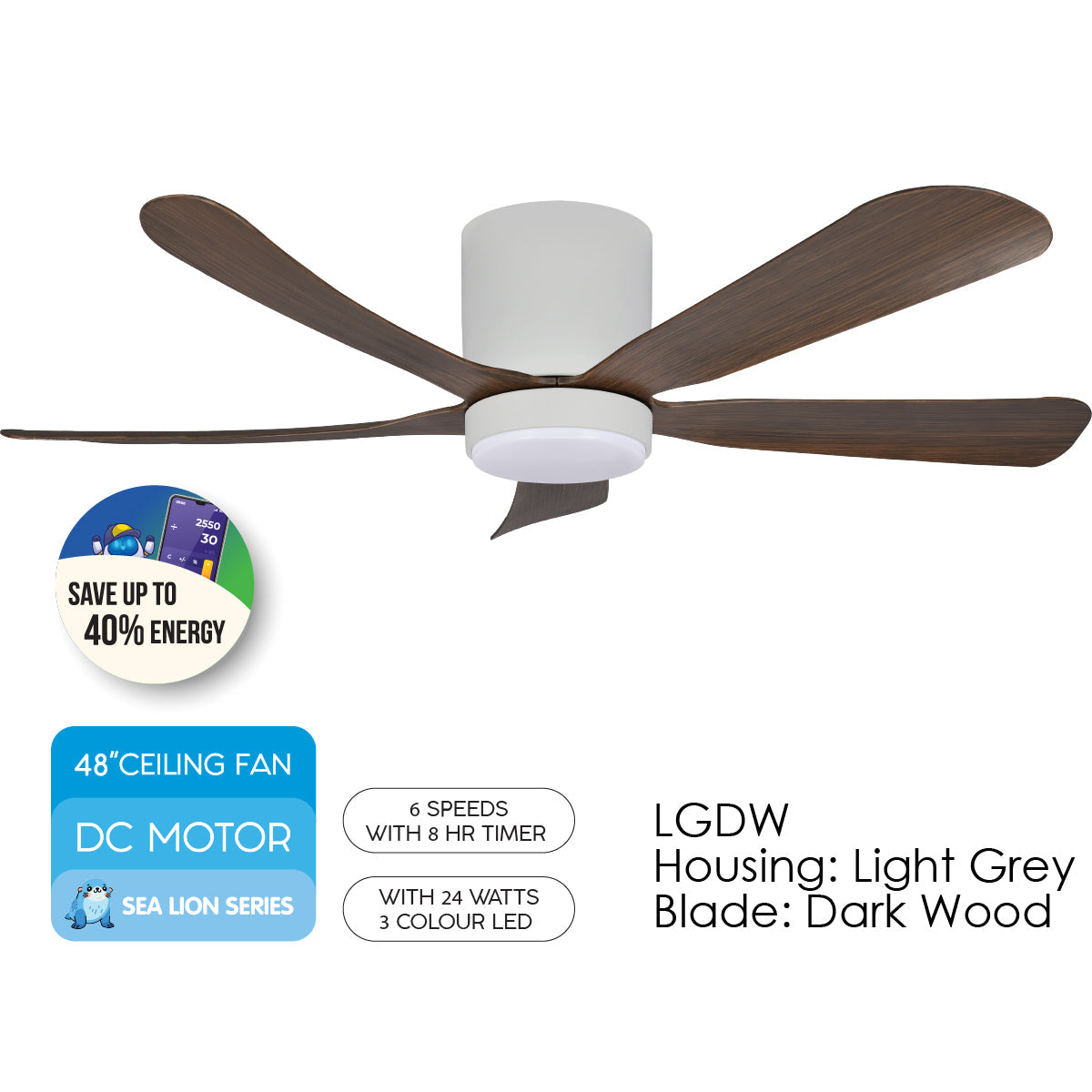 [CLIMATE VOUCHER $400] iFan 48in DC Motor Ceiling Fan | 5 Blades | 6 Speed Selection (IF8548LGDW)