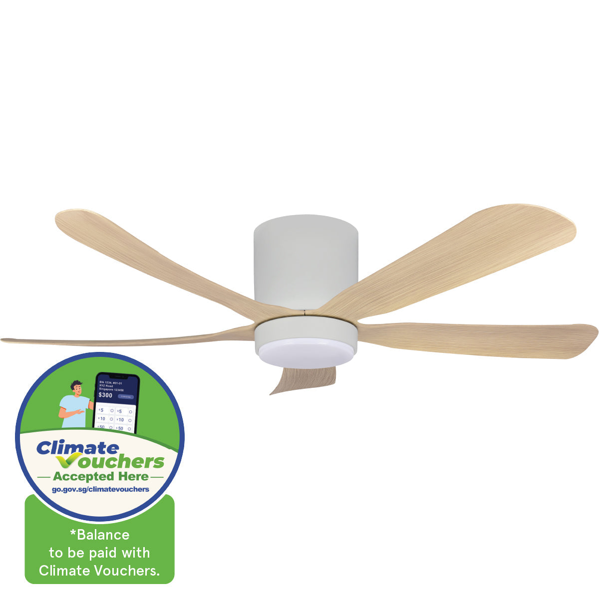 [CLIMATE VOUCHER $400] iFan 56in DC Motor Ceiling Fan | 5 Blades | 6 Speed Selection ((IF8556LGLW)