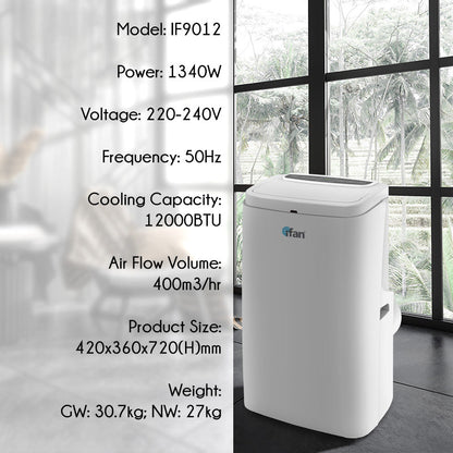 iFan Portable Aircon - 3in1 Portable Air Conditioner / Fan / Dehumidifier. Remote Control. 12000 BTU. cools 550 sq feet. white. IF9012