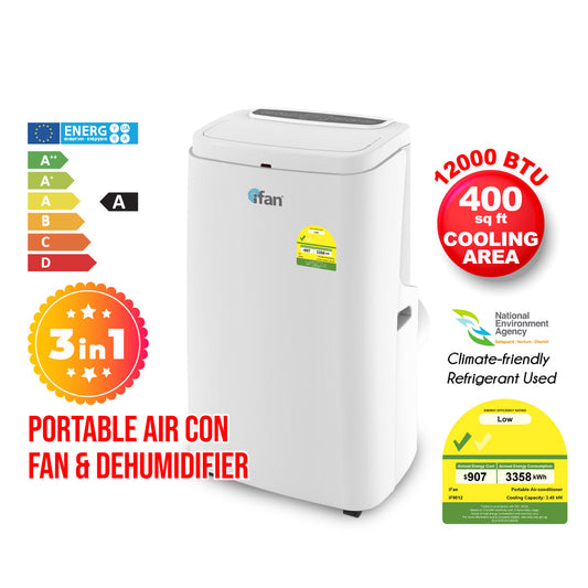 iFan Portable Aircon - 3in1 Portable Air Conditioner / Fan / Dehumidifier. Remote Control. 12000 BTU. cools 550 sq feet. white. IF9012