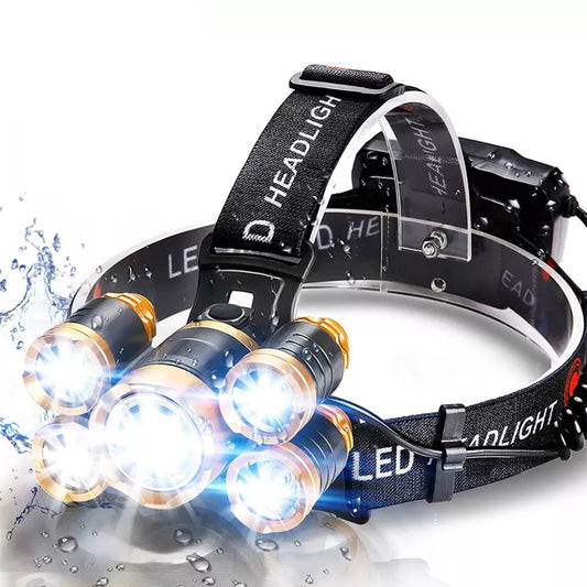 Five Headlights Strong Headlamp Light. Super Bright Rechargeable Long Shot Super Bright Head-Mounted LED Miners Lamp Flashlight