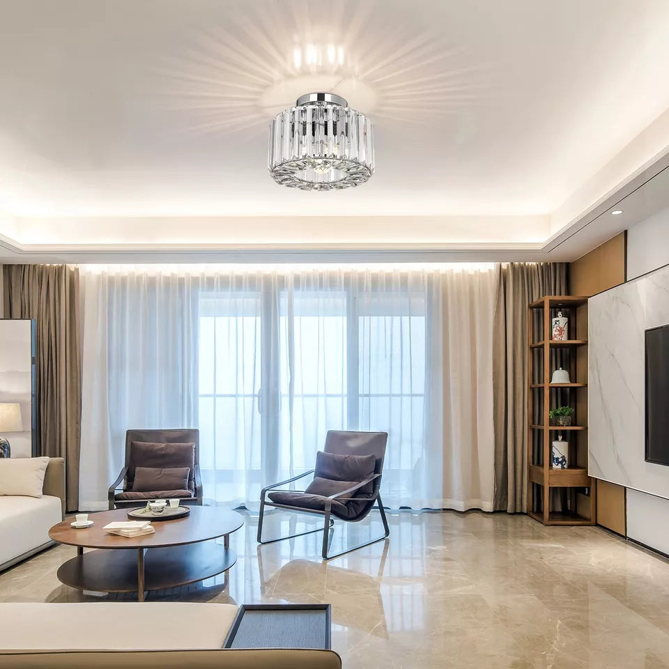 Crystal Chandelier Ceiling Light – Modern Glass Pendant in Silver Finish