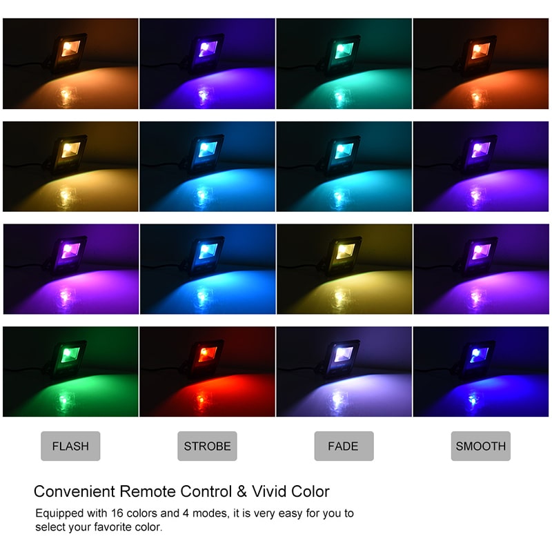 10W Waterproof Remote Control 16 Colors LED Flood Lights