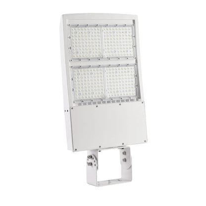 LED Parking Lot Light White Housing - 200-300W Selectable Shoebox - 42000LM 5000K Outdoor Commercial Lighting