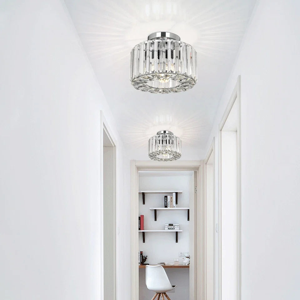Crystal Chandelier Ceiling Light – Modern Glass Pendant in Silver Finish
