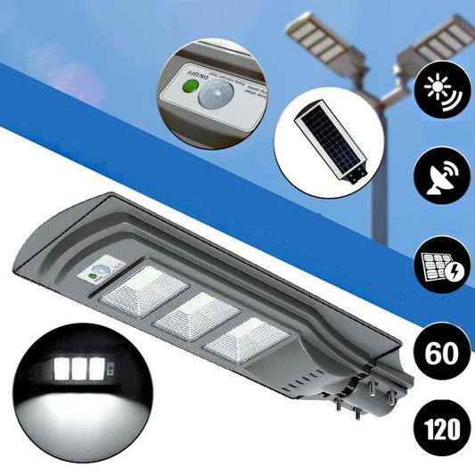 Lampadaire Solaire <br> Triple Bloc LED Gris 20/40/60 Watt
