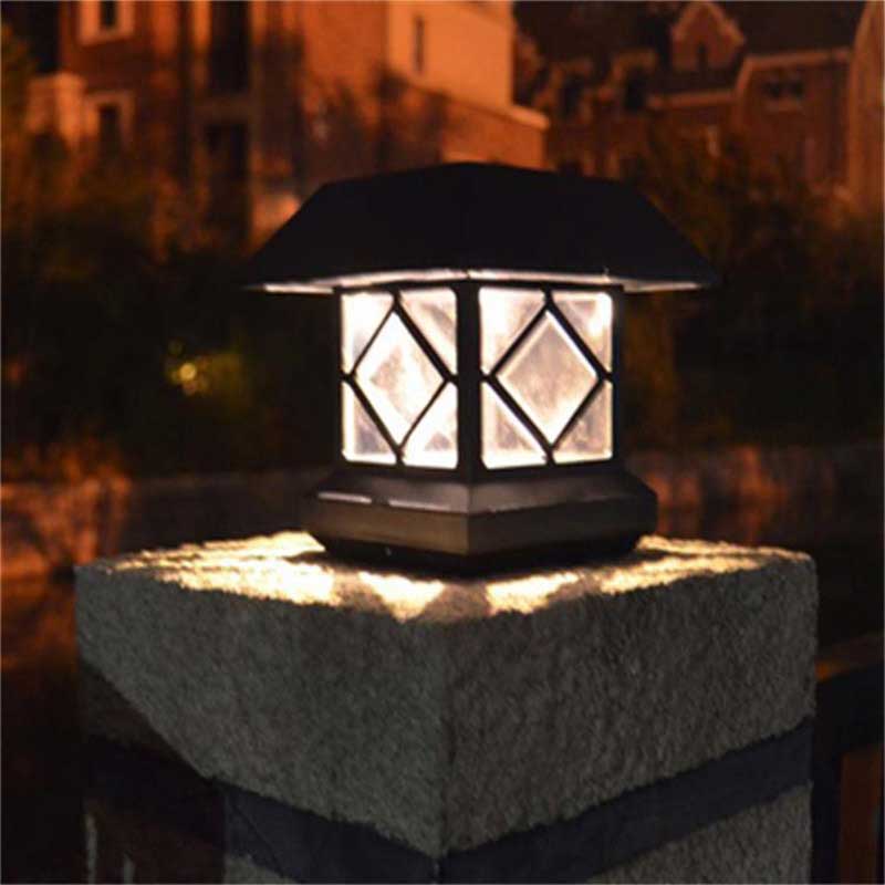 Lampe solaire Jardin Chapeau de Pilier Carré Noire