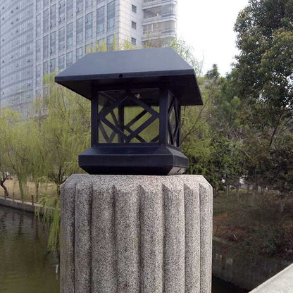 Lampe solaire Jardin Chapeau de Pilier Carré Noire