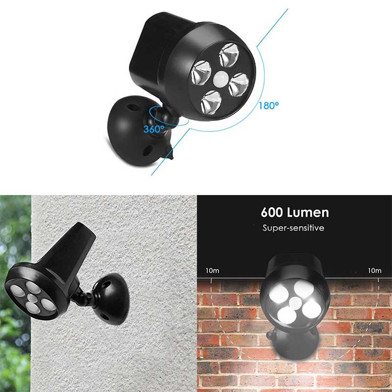 Lampe solaire jardin Projecteur 4 LED Noire