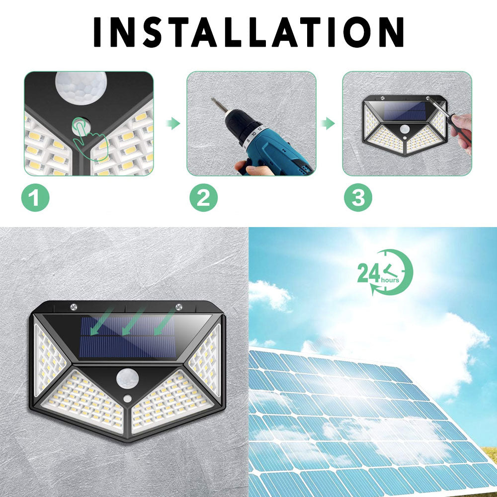 Applique murale solaire Double Noire 100 LED (2 Pcs)