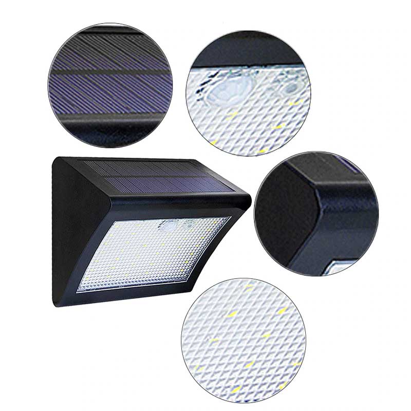 Applique murale solaire 38 LED noire (PIR)