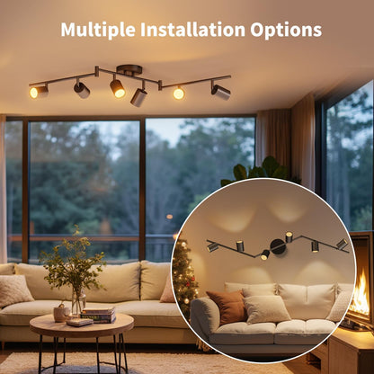 Black Ceiling Light – 6 Way Adjustable GU10 Spotlights. Modern Ceiling Lights for Kitchen. Living Room. Bedroom. Hallway (No Bulb)