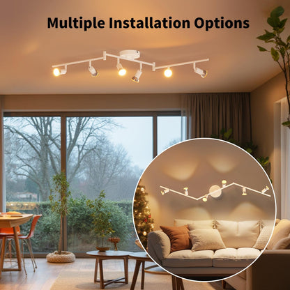 6 Way Rotatable Ceiling Spotlight – Modern GU10 Black Ceiling Light Fitting for Kitchen. Living Room. Bedroom. Dining (No Bulbs)