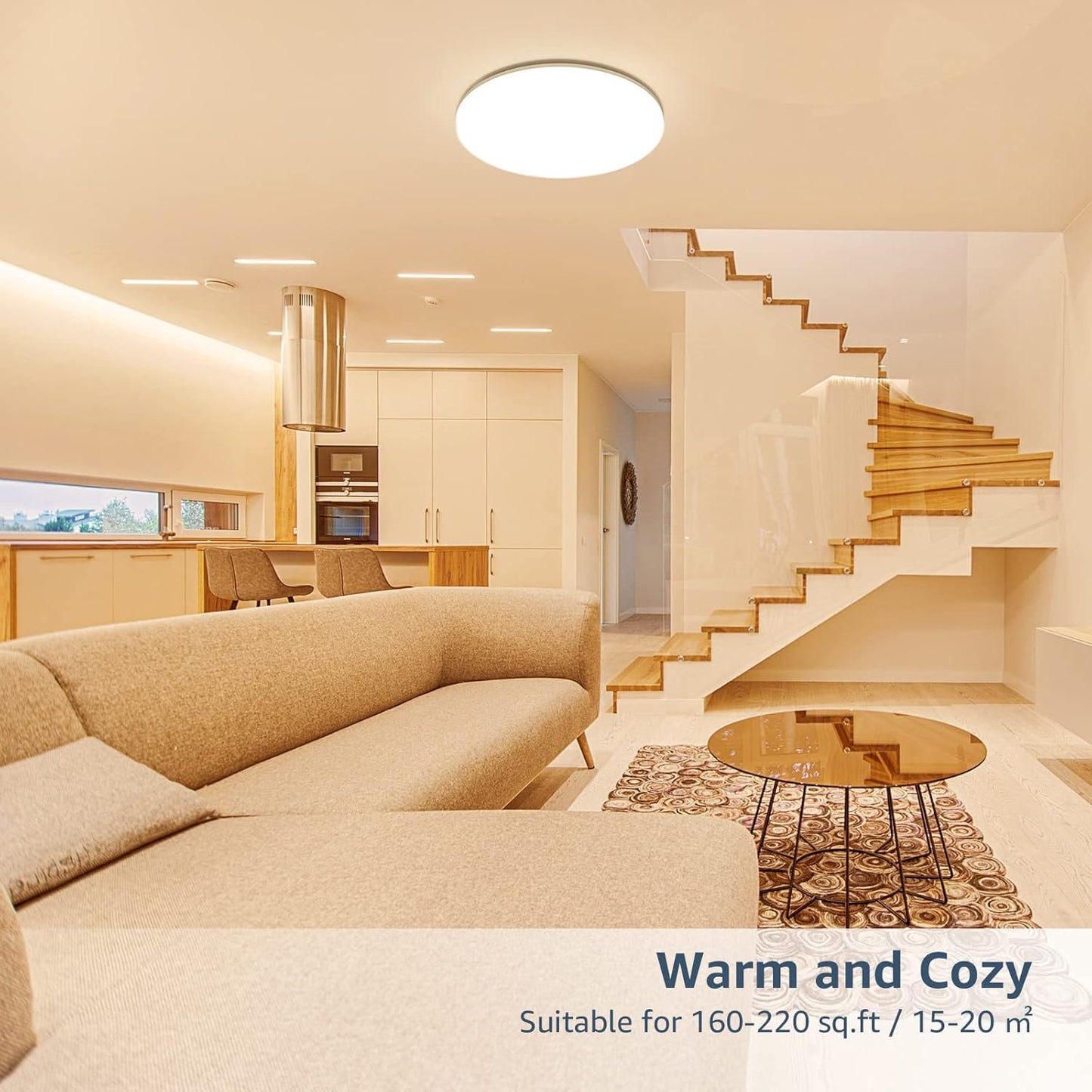 24W LED Ceiling Light. Waterproof IP54. Warm White 3000K. 200W Incandescent Bulb Equivalent. 2400lm Flush Mount Lighting Fitting for Bathroom. Bedroom. Kitchen. Hallway