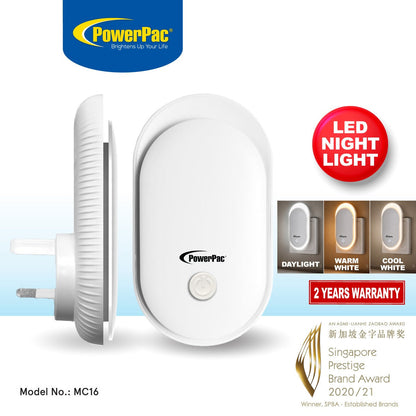 PowerPac LED Night Light. bathroom & living room Energy saving lighting lamp (MC16)