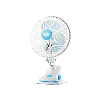 My Choice 7 Clip/Table/Wall Fan – Detachable Base. Strong Airflow. Adjustable Tilt. Portable. Durable. 2-Speed. white & blue. MC202A