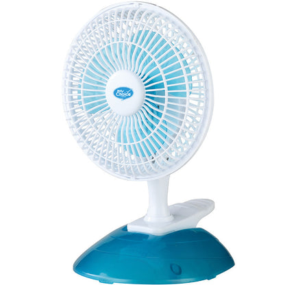 My Choice 6 Clip/Table Fan – Detachable Base. Adjustable Tilt. Strong Wind. Portable. Durable. 2-Speed. white & blue. MC202