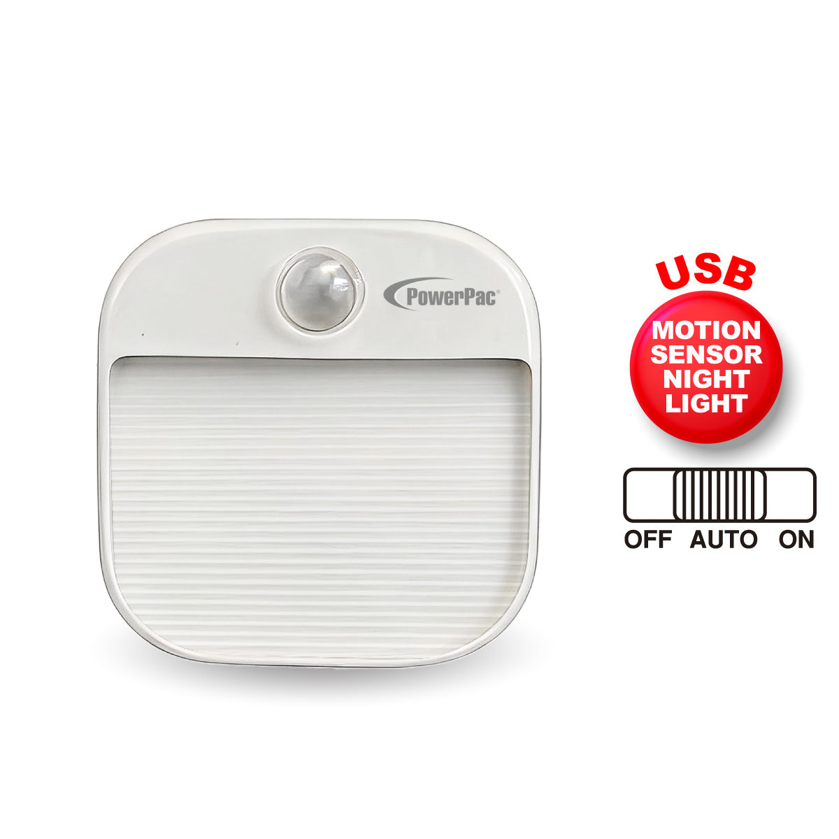 PowerPac USB LED Night Light with Motion Sensor Light. bathroom & living room Energy saving lighting lamp (MC25)