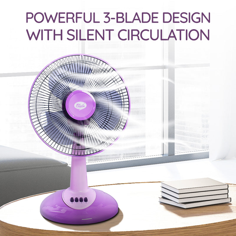 My Choice 12 Desk Fan – High Velocity. Adjustable Tilt. Oscillation. Quiet. Durable. Overheat Protection. 3-Speed. pink & purple. MC303