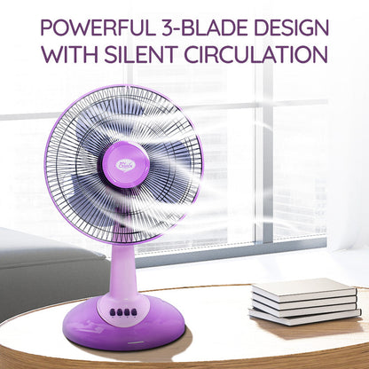 My Choice 12 Desk Fan – High Velocity. Adjustable Tilt. Oscillation. Quiet. Durable. Overheat Protection. 3-Speed. pink & purple. MC303