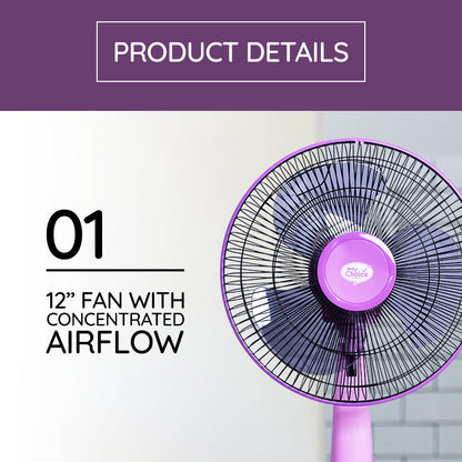 My Choice 12 Desk Fan – High Velocity. Adjustable Tilt. Oscillation. Quiet. Durable. Overheat Protection. 3-Speed. pink & purple. MC303