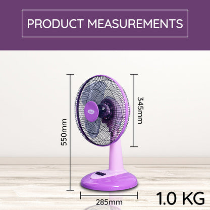 My Choice 12 Desk Fan – High Velocity. Adjustable Tilt. Oscillation. Quiet. Durable. Overheat Protection. 3-Speed. pink & purple. MC303