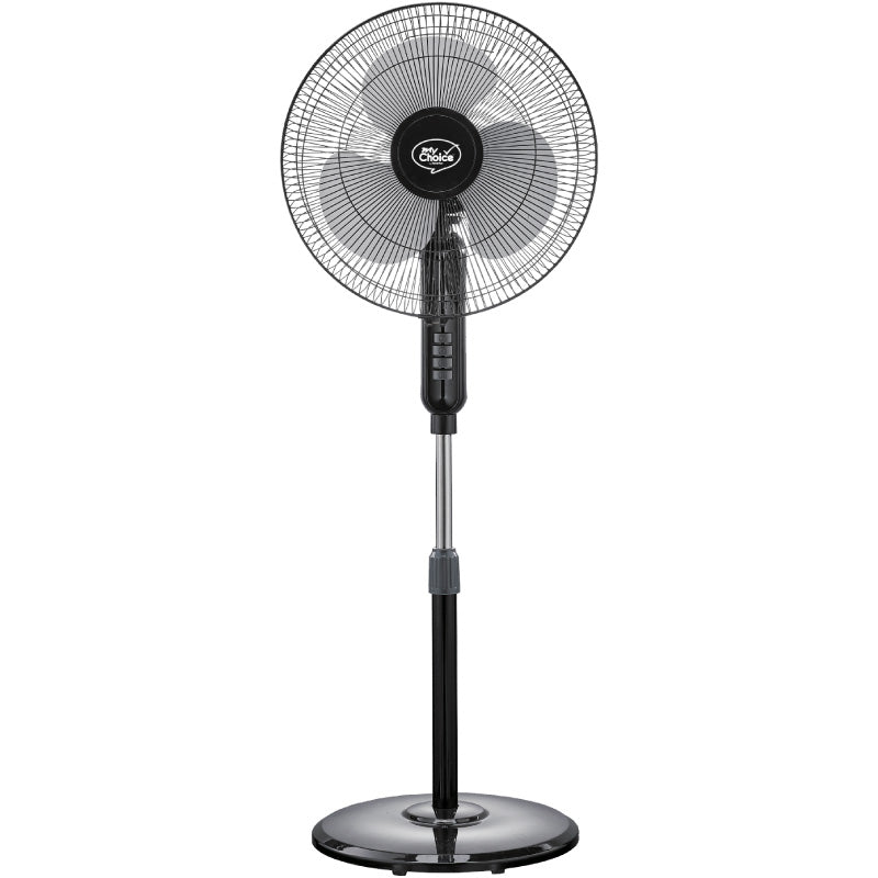 My Choice 16 Stand Fan – Adjustable Tilt & Height. Oscillation. Powerful. Sturdy. Quiet. Energy-efficient. 3-Speed. black. MC40