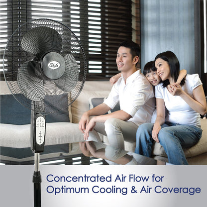 My Choice 16 Stand Fan – Remote Control. Adjustable Tilt & Height. Oscillation. Timer. Powerful. Quiet. 3-Speed. black. MC408R
