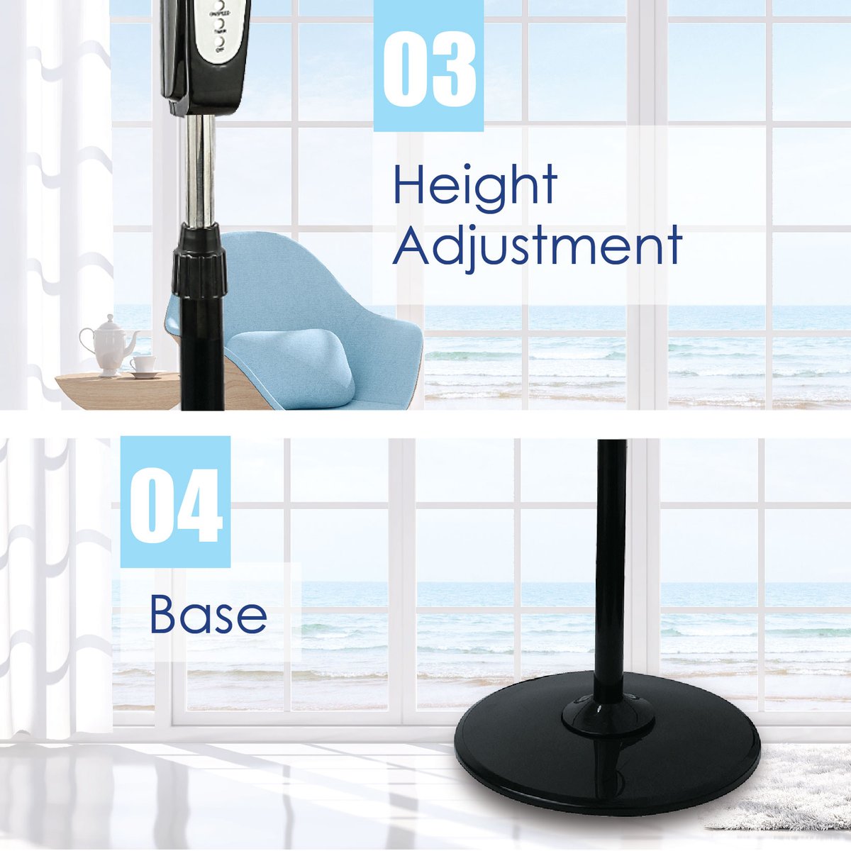 My Choice 16 Stand Fan – Remote Control. Adjustable Tilt & Height. Oscillation. Timer. Powerful. Quiet. 3-Speed. black. MC408R