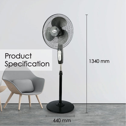 My Choice 16 Stand Fan – Remote Control. Adjustable Tilt & Height. Oscillation. Timer. Powerful. Quiet. 3-Speed. black. MC408R