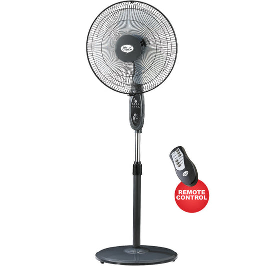 My Choice 16 Stand Fan – Remote Control. Adjustable Tilt & Height. Oscillation. Timer. Powerful. Quiet. 3-Speed. black. MC408R