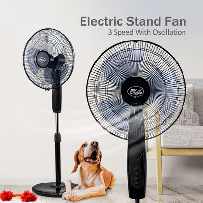 My Choice 16 Stand Fan – Adjustable Tilt & Height. Oscillation. Powerful. Sturdy. Quiet. Energy-efficient. 3-Speed. black. MC40