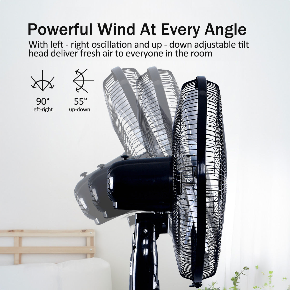 My Choice 16 Stand Fan – Adjustable Tilt & Height. Oscillation. Powerful. Sturdy. Quiet. Energy-efficient. 3-Speed. black. MC40