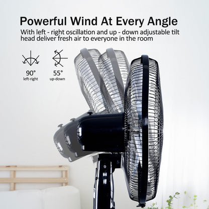 My Choice 16 Stand Fan – Adjustable Tilt & Height. Oscillation. Powerful. Sturdy. Quiet. Energy-efficient. 3-Speed. black. MC40