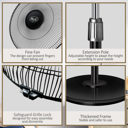 My Choice 16 Stand Fan – Adjustable Tilt & Height. Oscillation. Powerful. Sturdy. Quiet. Energy-efficient. 3-Speed. black. MC40