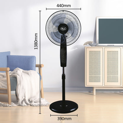 My Choice 16 Stand Fan – Adjustable Tilt & Height. Oscillation. Powerful. Sturdy. Quiet. Energy-efficient. 3-Speed. black. MC40