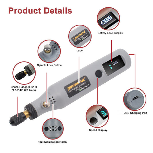 Cordless Electric Mini Drill Grinder Set - Variable Speed. Gray - MGK-0300
