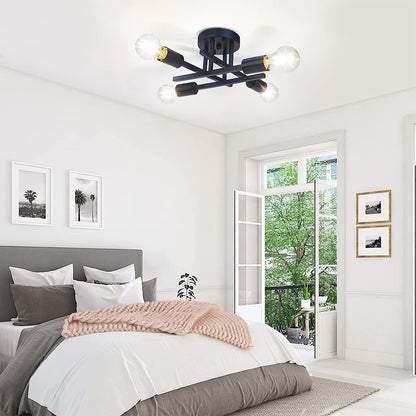 4 Light Vintage Semi-Flush Ceiling Light – Modern Black Chandelier with E27 Base for Farmhouse. Kitchen. Bedroom & Living Room