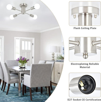Sputnik Ceiling Light – 4-Light Chrome Semi Flush Modern Industrial Chandelier for Living Room. Kitchen. Bedroom & Dining Room