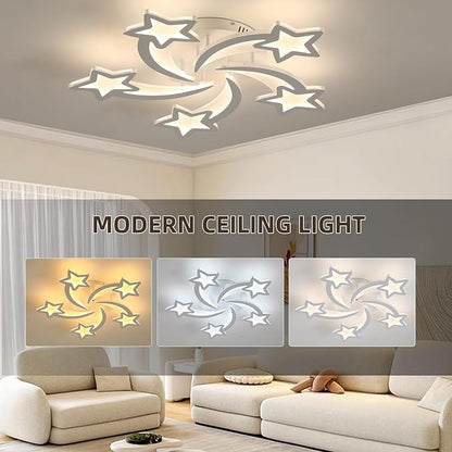 50W Dimmable LED Ceiling Light – Modern Star Design with Remote. 3000-6000K Adjustable Fixture for Bedroom. Kitchen & Living Room