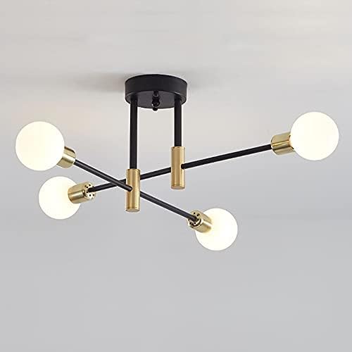 4 Light Nordic Sputnik Chandelier – Black & Gold Semi-Flush Mount Ceiling Light with E27 Base for Living Room. Bedroom. Kitchen