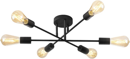Modern 6 Head Sputnik Ceiling Light – Black Adjustable Chandelier with E27 Base