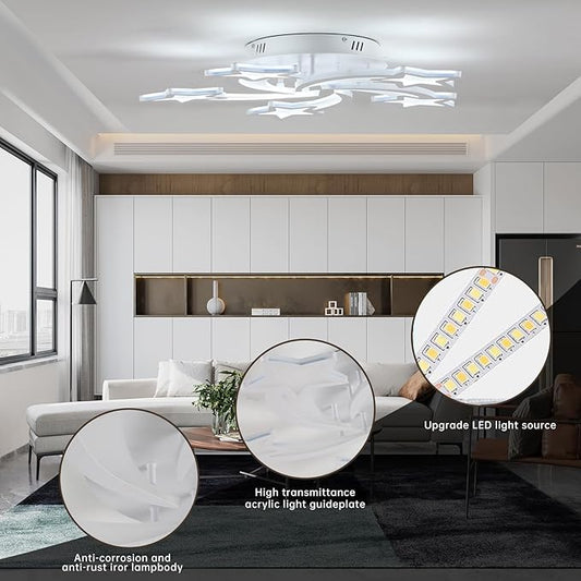50W Dimmable LED Ceiling Light – Modern Star Design with Remote. 3000-6000K Adjustable Fixture for Bedroom. Kitchen & Living Room