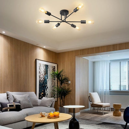 Modern 6 Head Sputnik Ceiling Light – Black Adjustable Chandelier with E27 Base