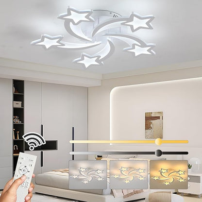 50W Dimmable LED Ceiling Light – Modern Star Design with Remote. 3000-6000K Adjustable Fixture for Bedroom. Kitchen & Living Room