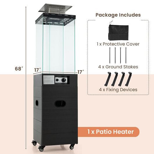 40000 BTU Patio Heater Outdoor Propane Gas Heater with Cover and Wheels-Black